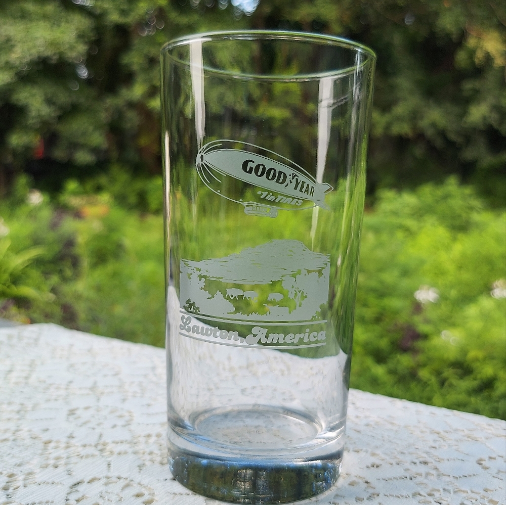 Vintage Goodyear Tires Glass Tumbler from Lawton Oklahoma with Blimp